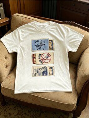 Retro-style postcard pattern Y2K aesthetic collage print white unisex T-shirt